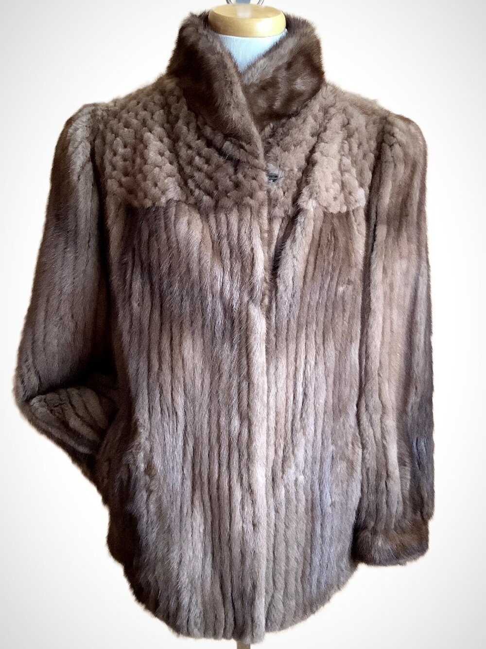 Vintage Genuine Mink Real Fur Coat Brown Short Jacket High Collar Size 16 Luxury
